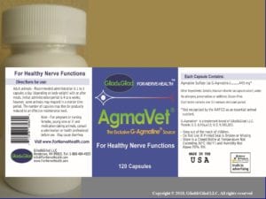 A bottle of agmavet is shown with its label.